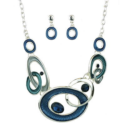 Blue Oval Necklace Set