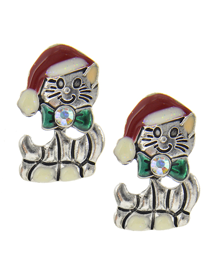 Christmas Cat with Santa Claus Hat Earrings
