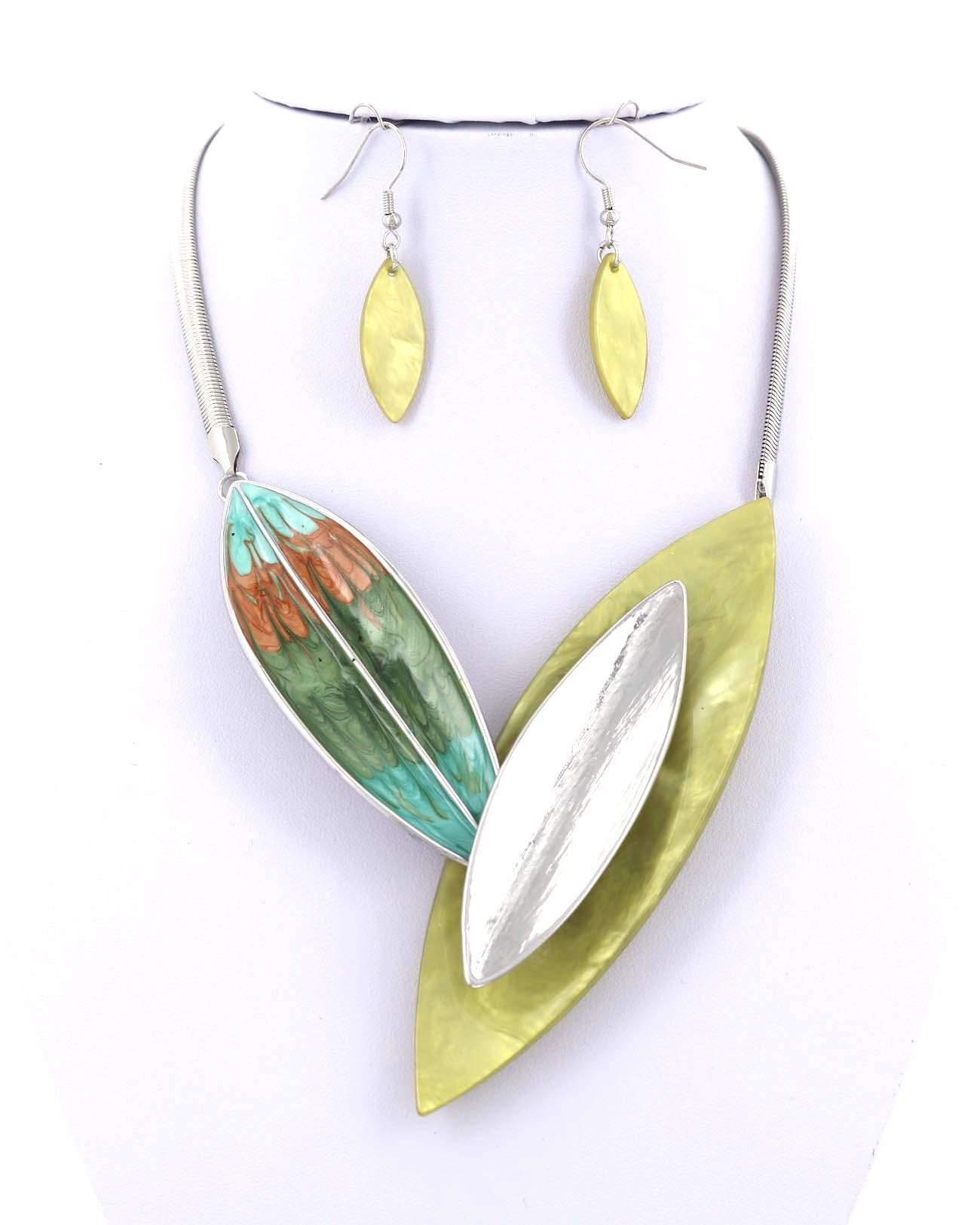 Enamel Metal Resin Necklace & Earring Set