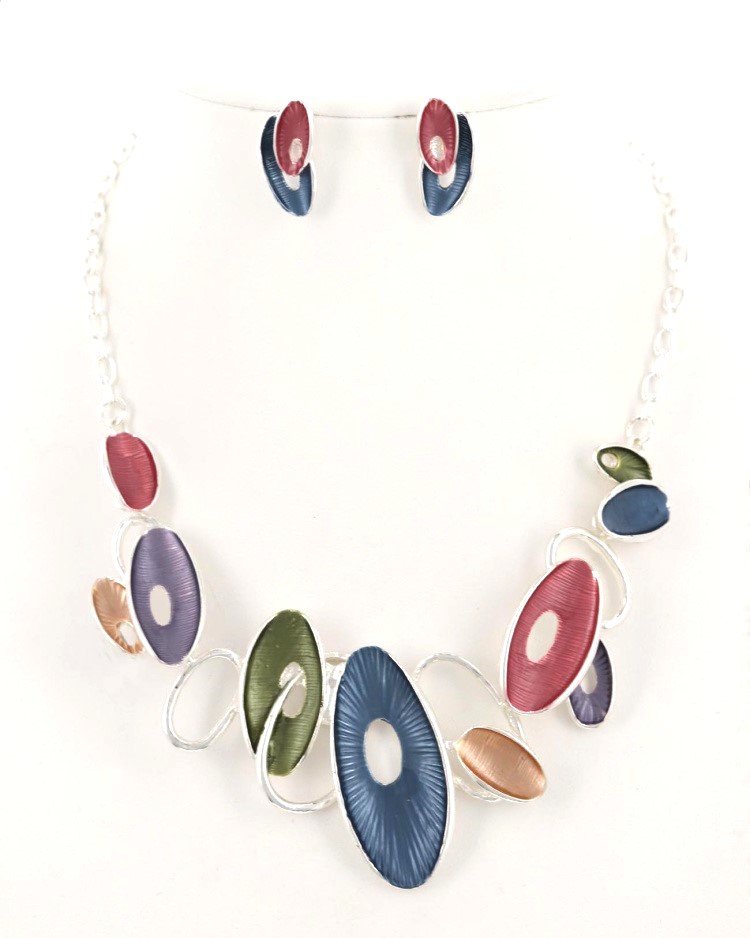 Multi Enamel Oval Necklace & Earrings Set