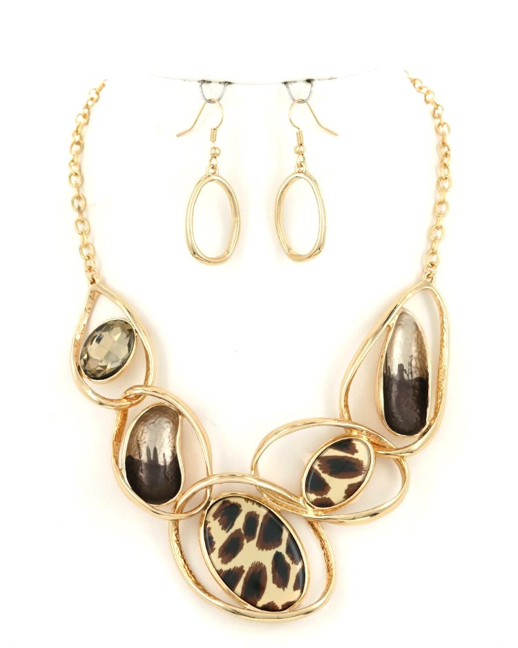 Leopard Enamel Glass Necklace & Earring Set