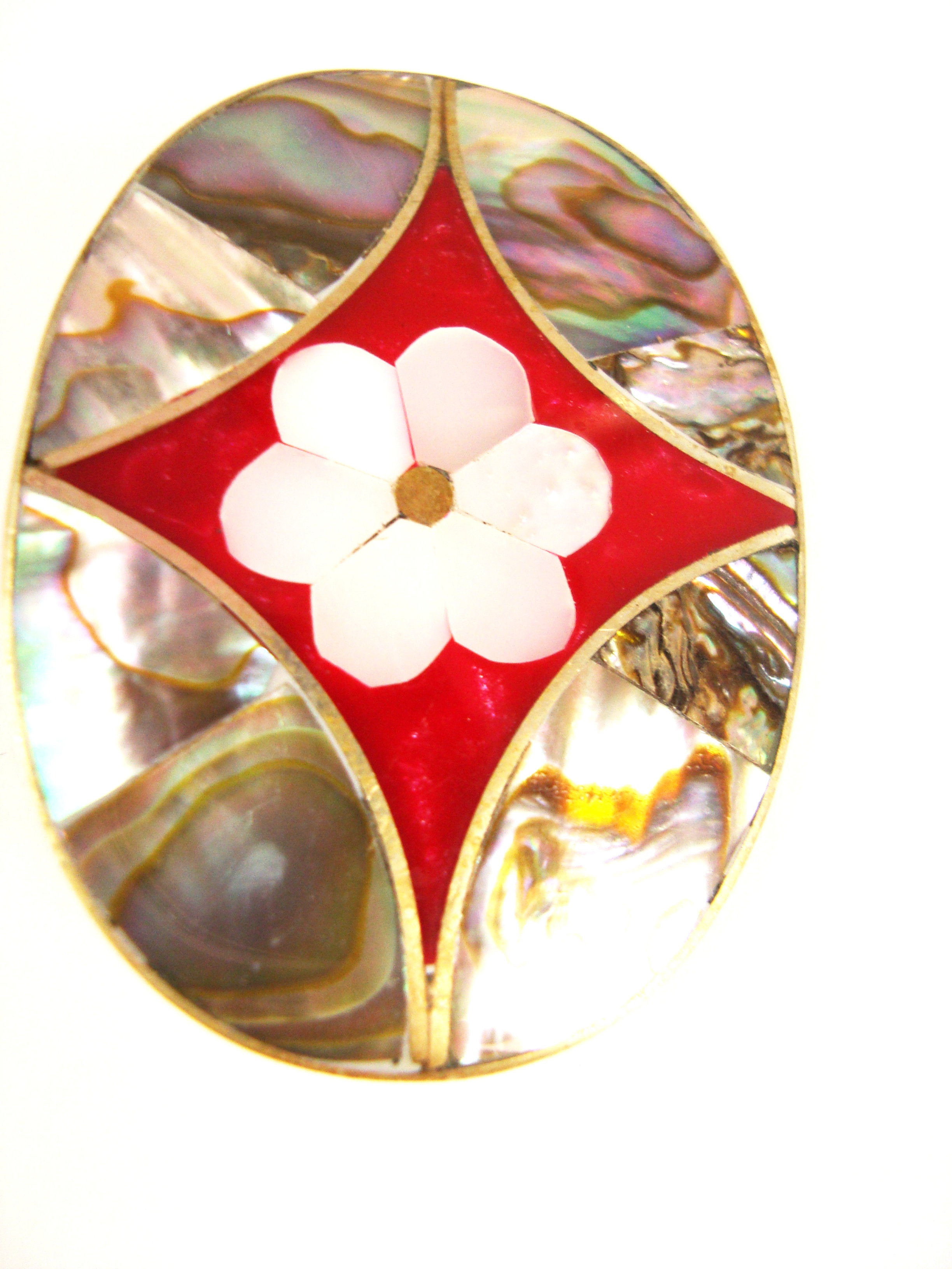 Abalone and Mother of Pearl Flower Oval Cameo