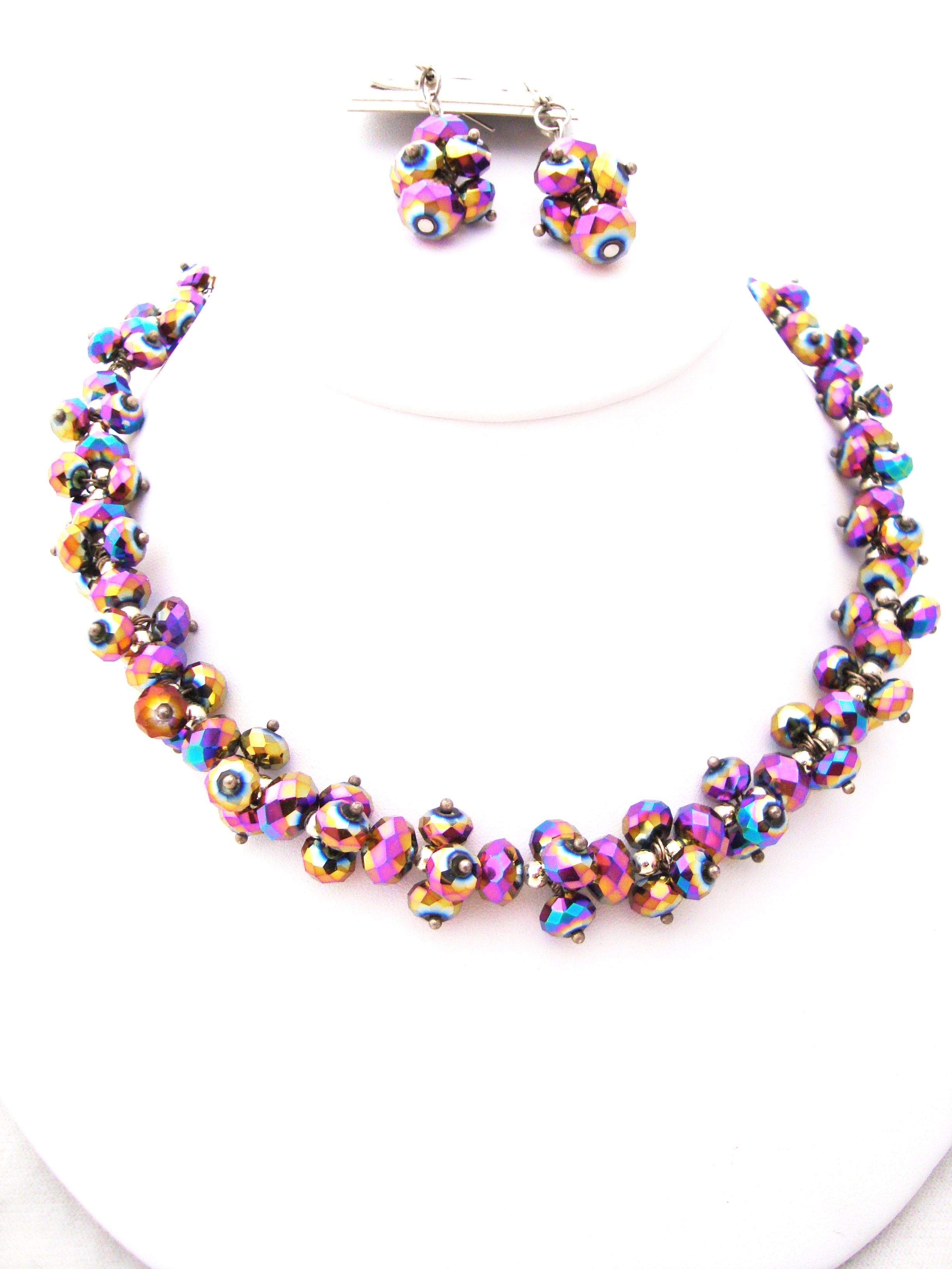 Opaque Metallic Purple Celestial Crystal Beaded Necklace Set