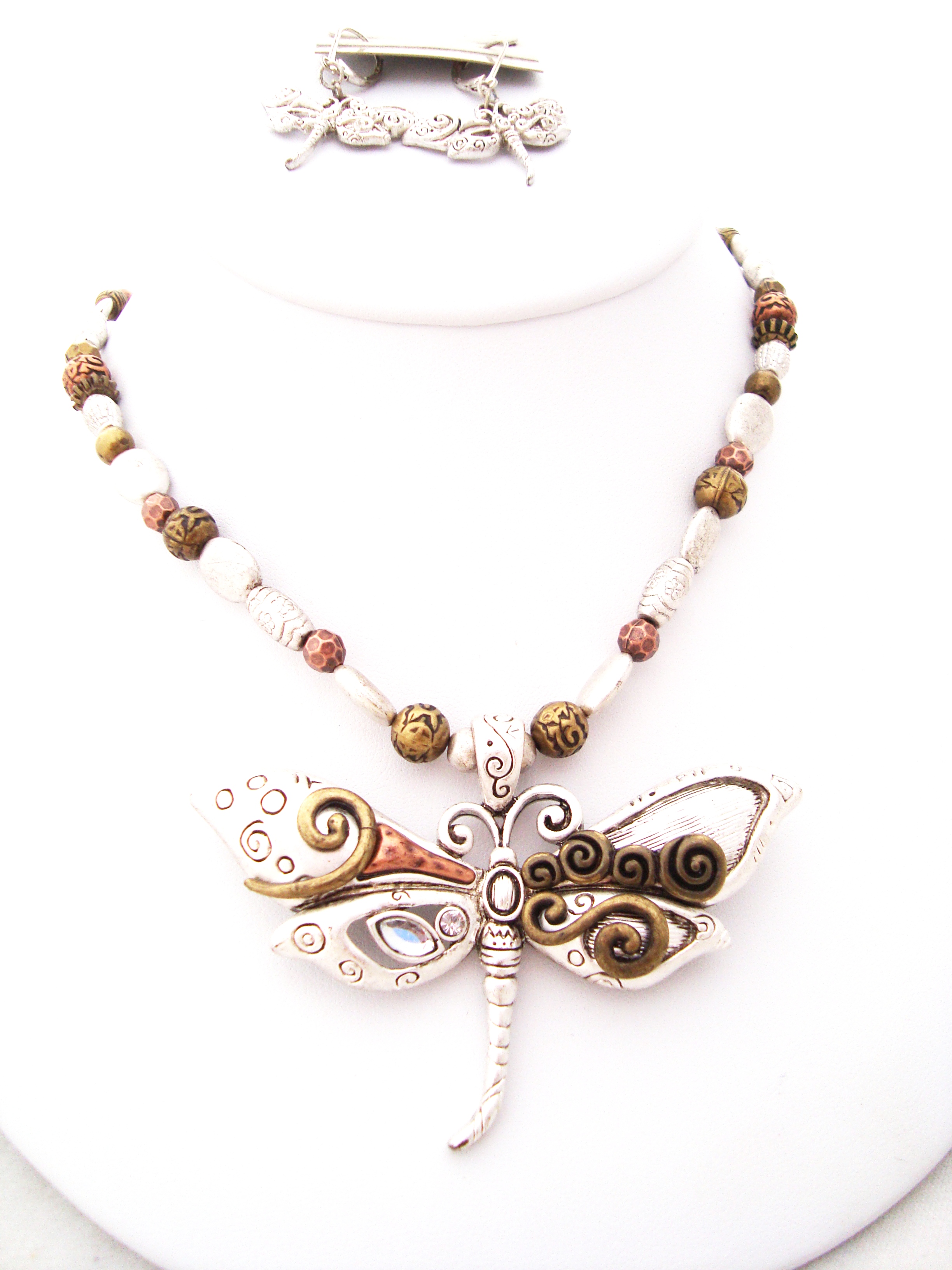 Tri-Tone Dragonfly Necklace Set