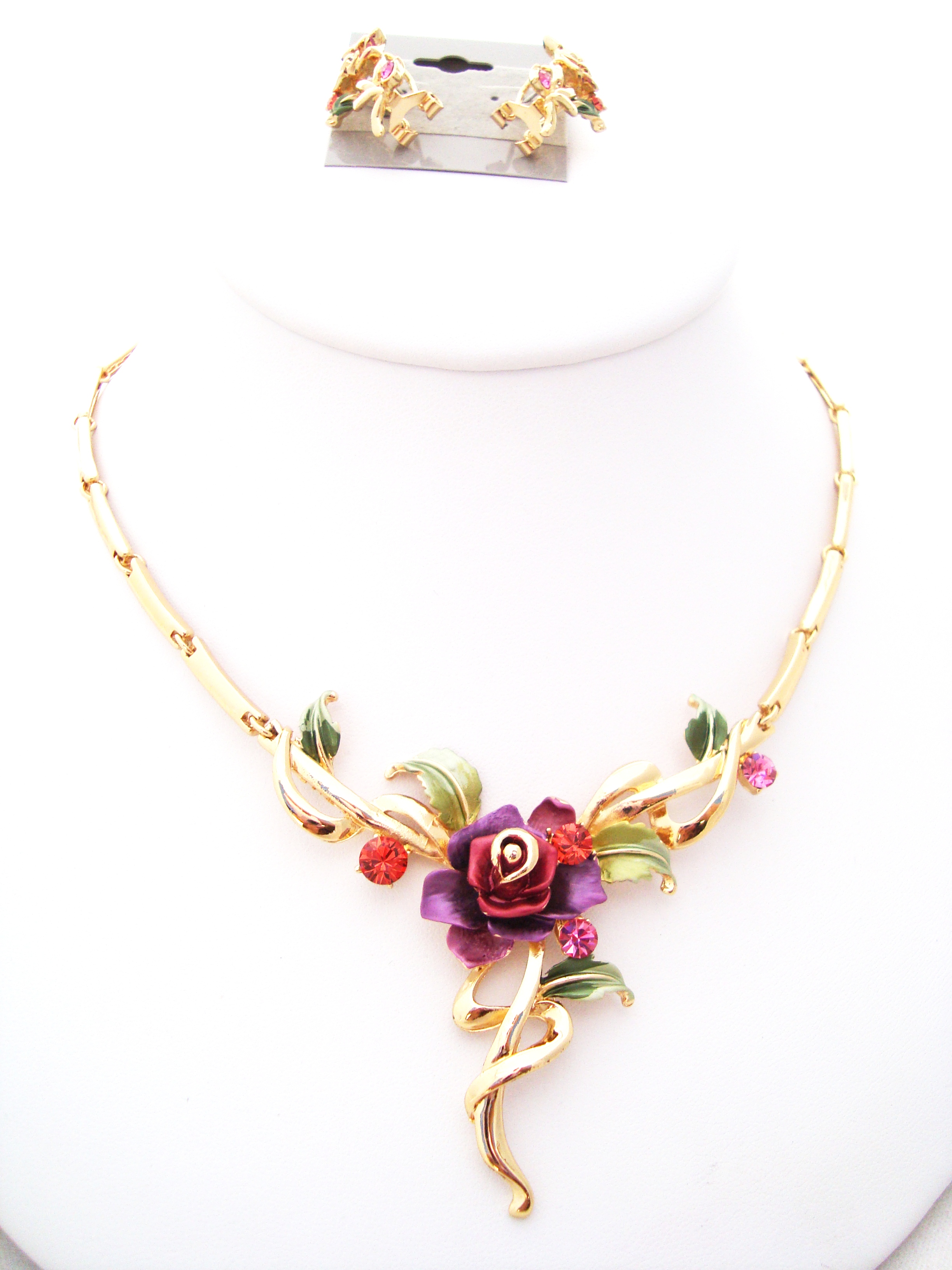 Rose Rhinestone Necklace Set