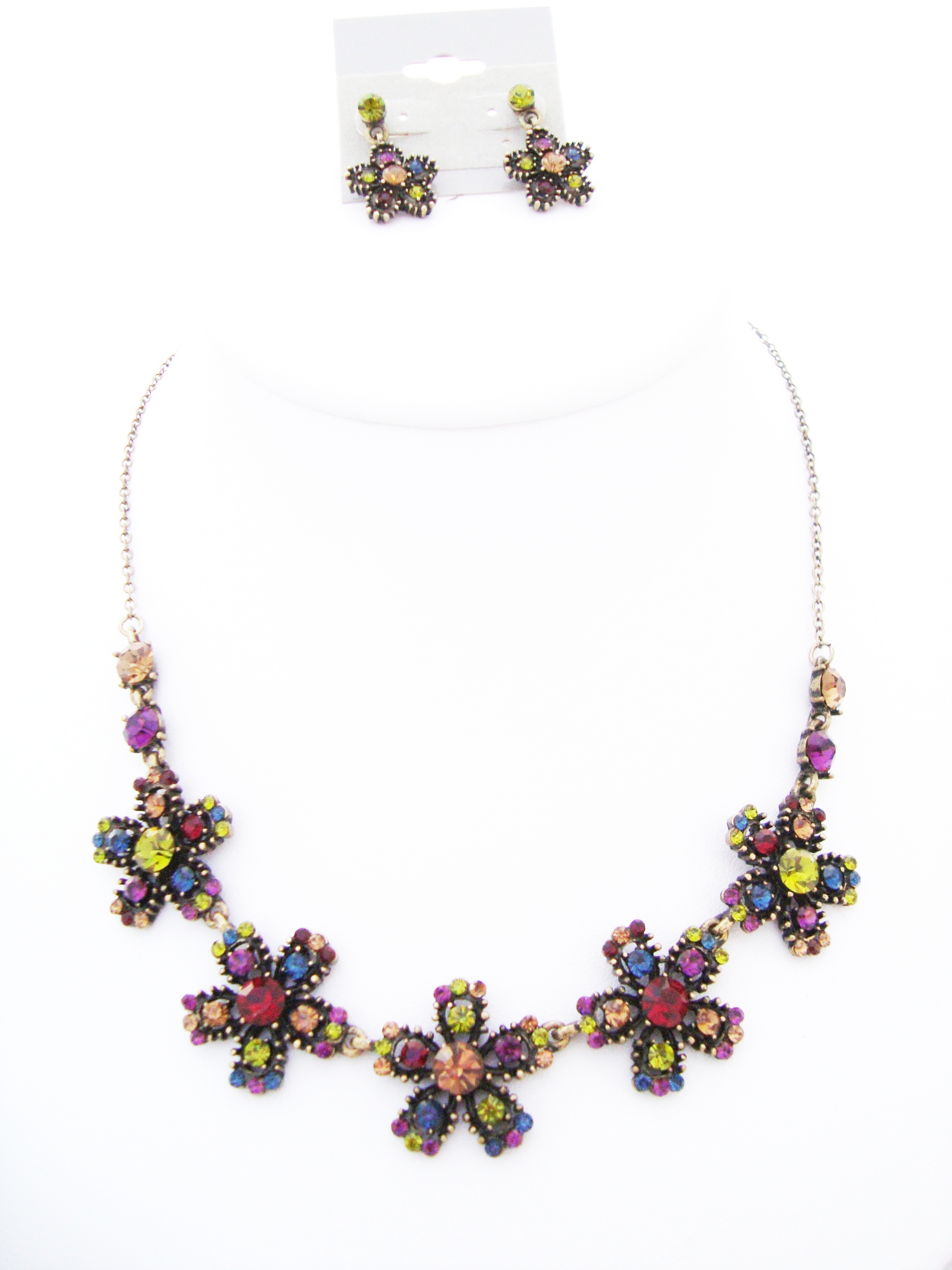 Delicate Rhinestone Flower Necklace Set