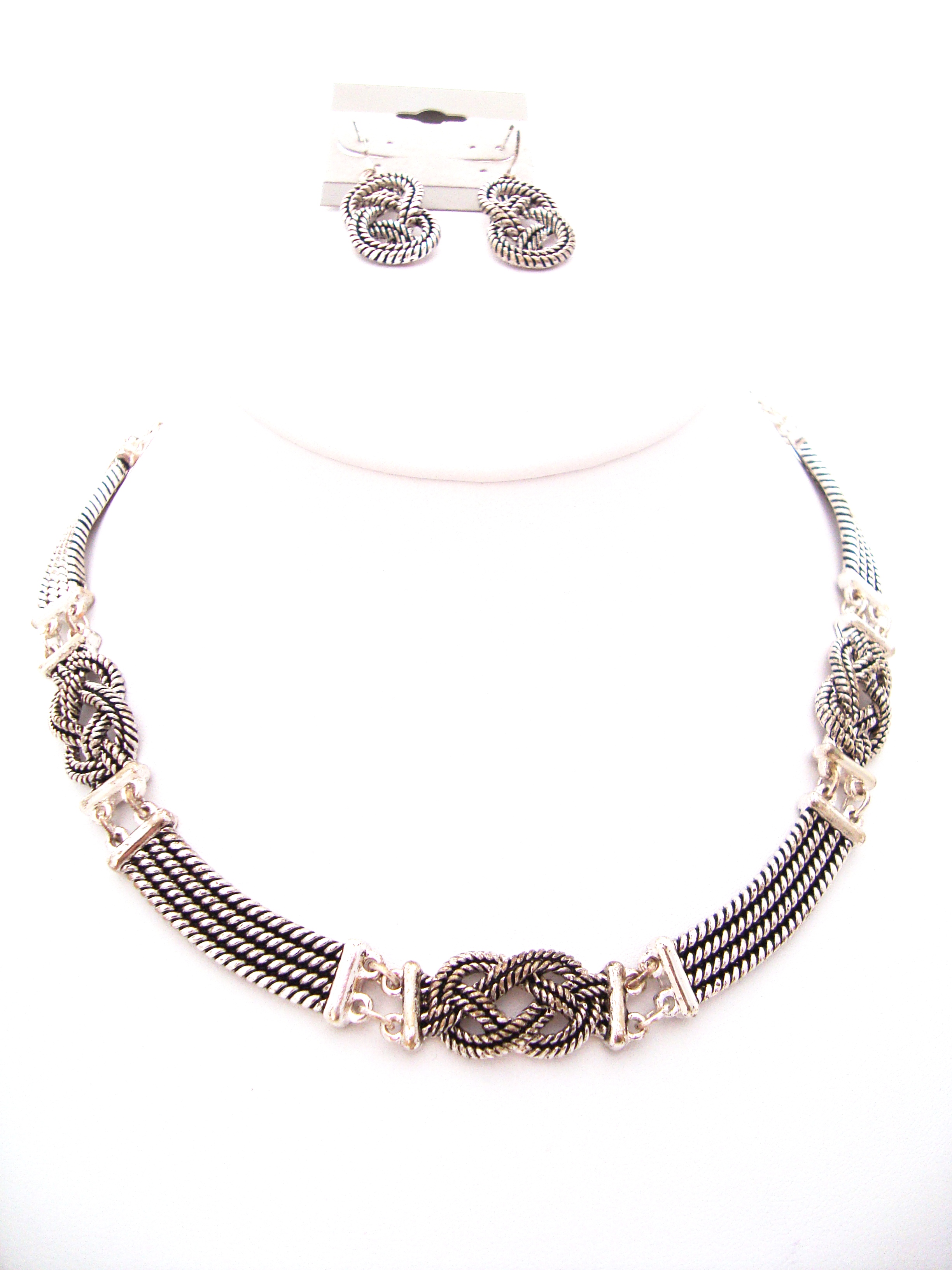 Silver Metal Knot Necklace Set