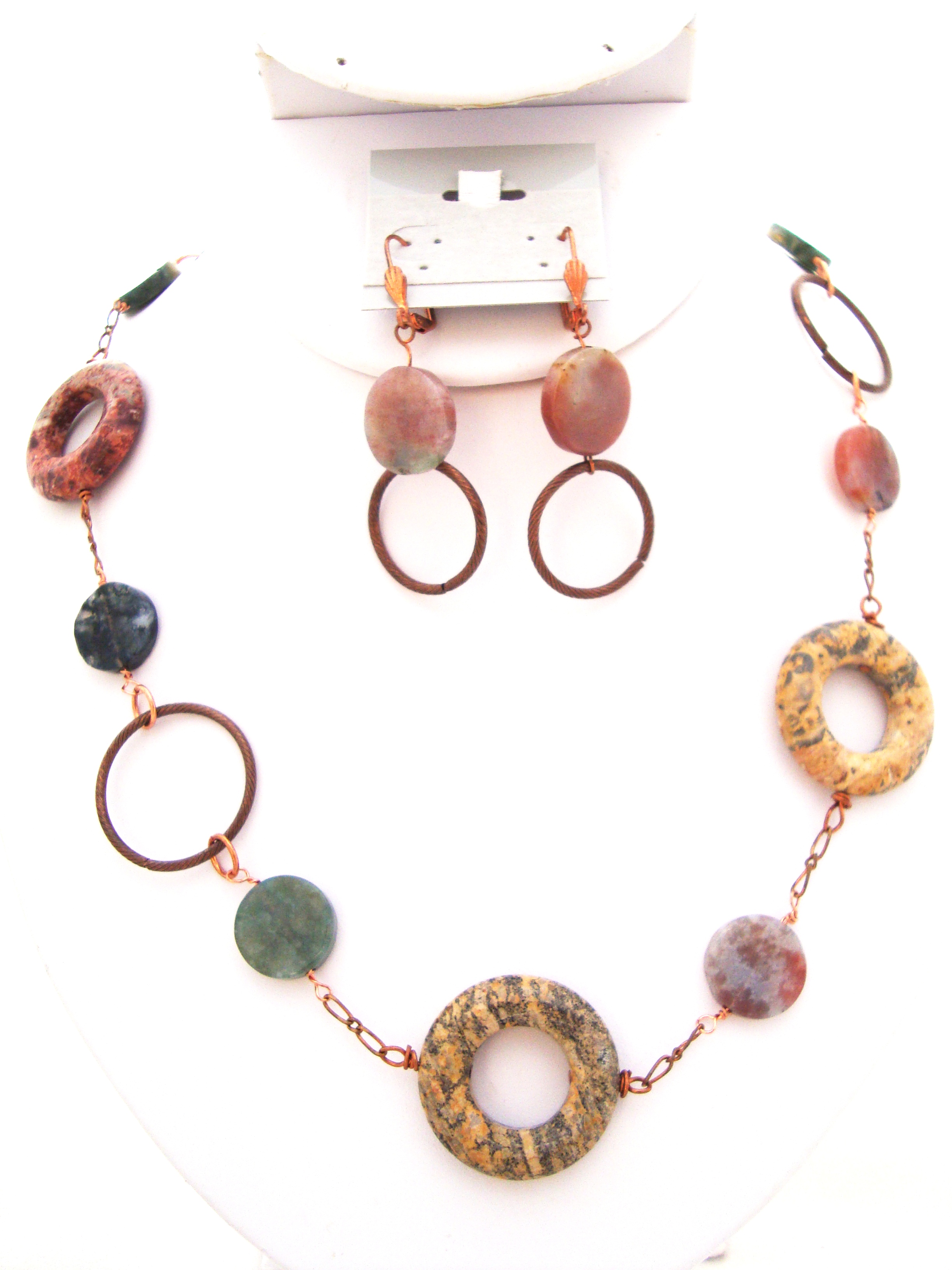 Circle Around Gemstone Long Necklace Set