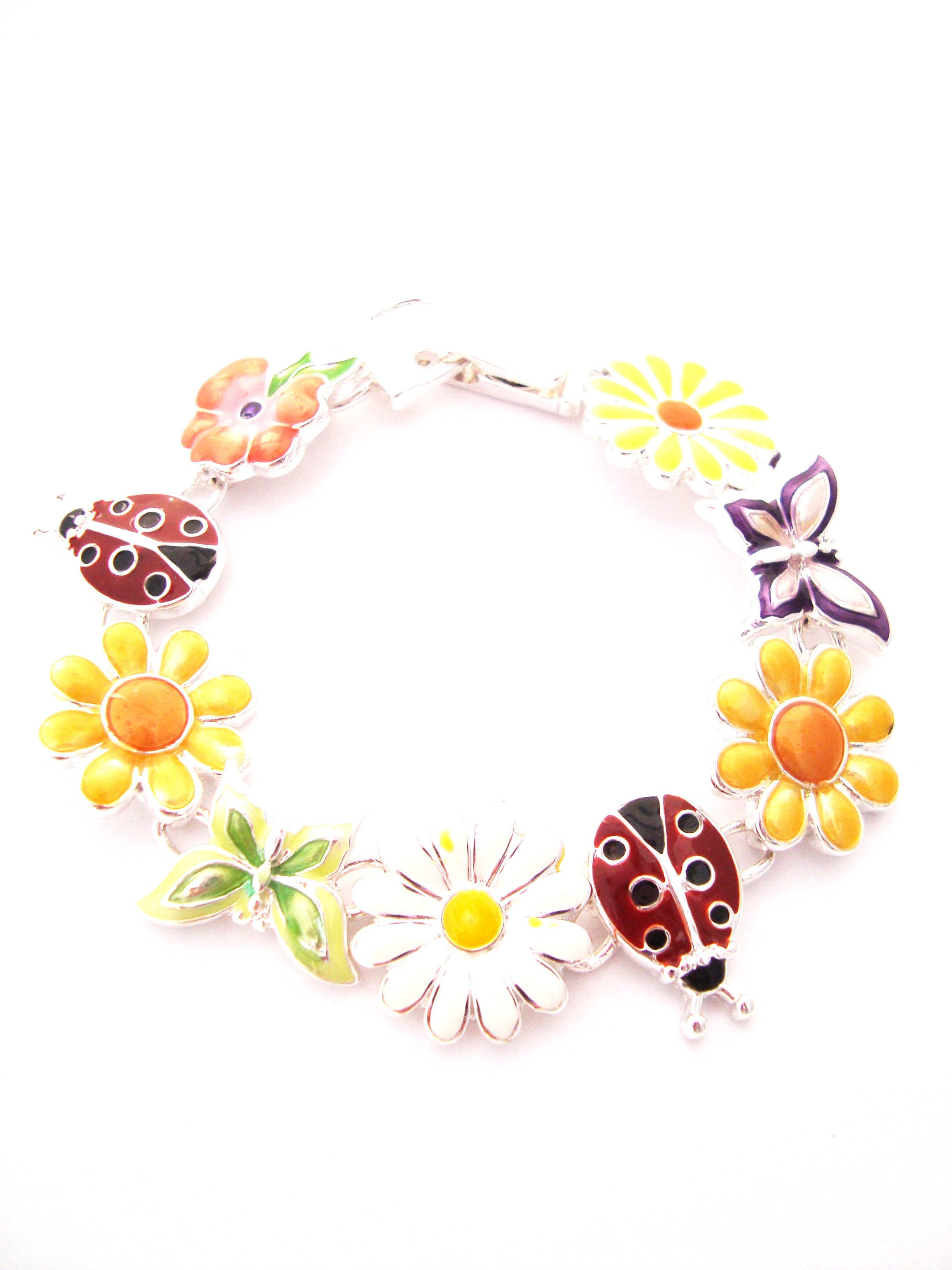 Enamel Flowers and Ladybugs Bracelet