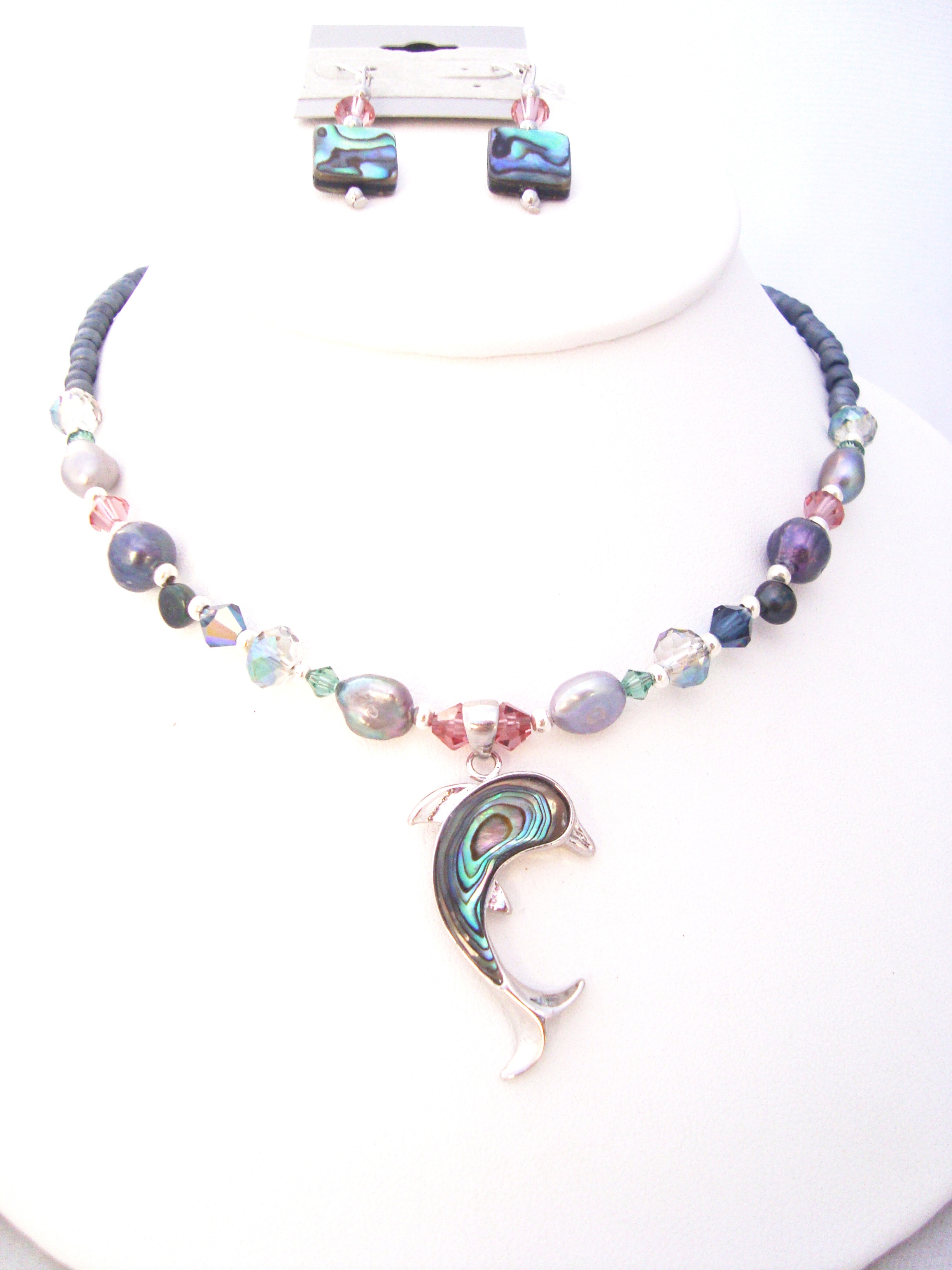 Abalone Dolphin Necklace Set