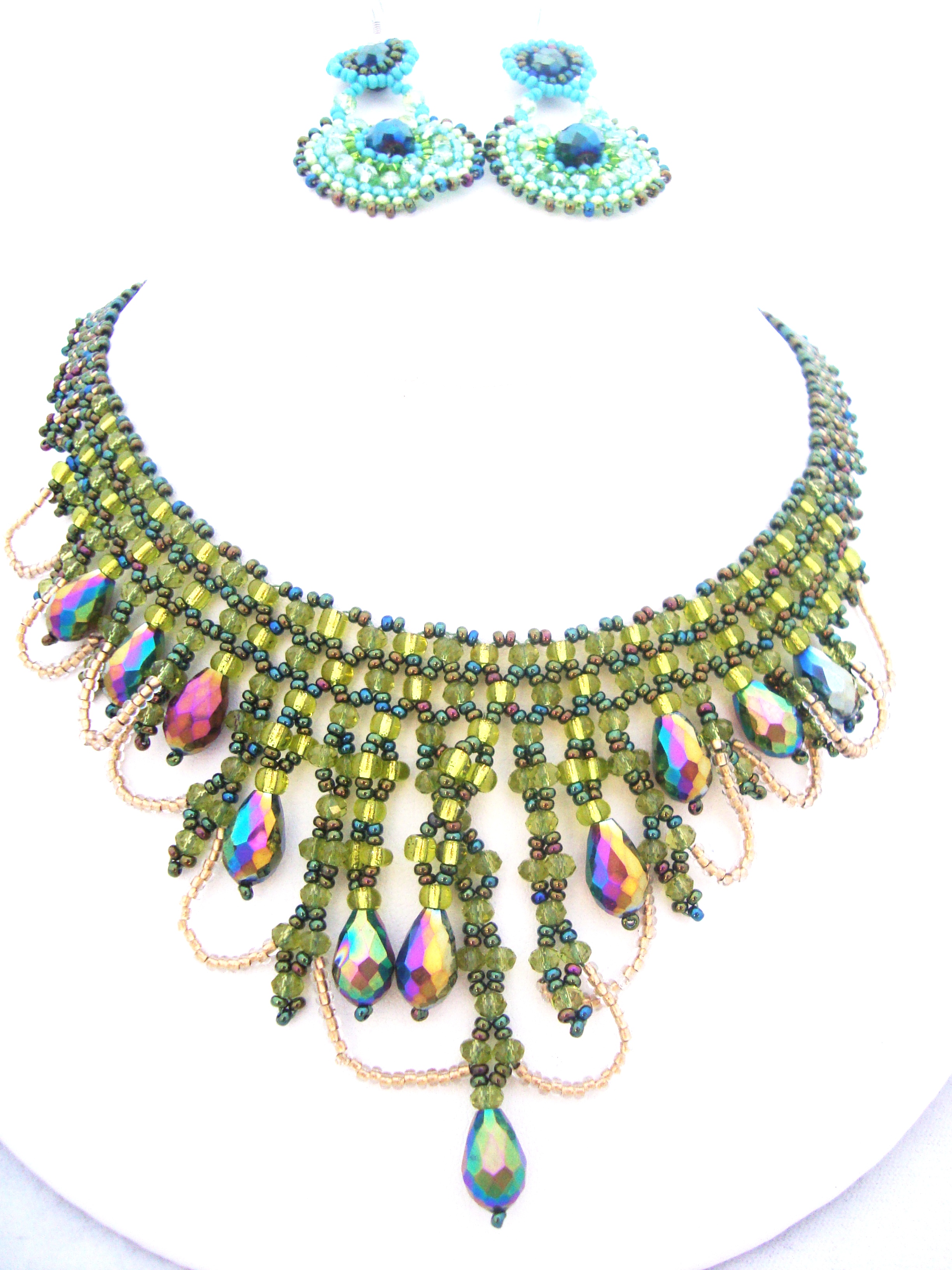 Green and Purple Chandelier Necklace Set