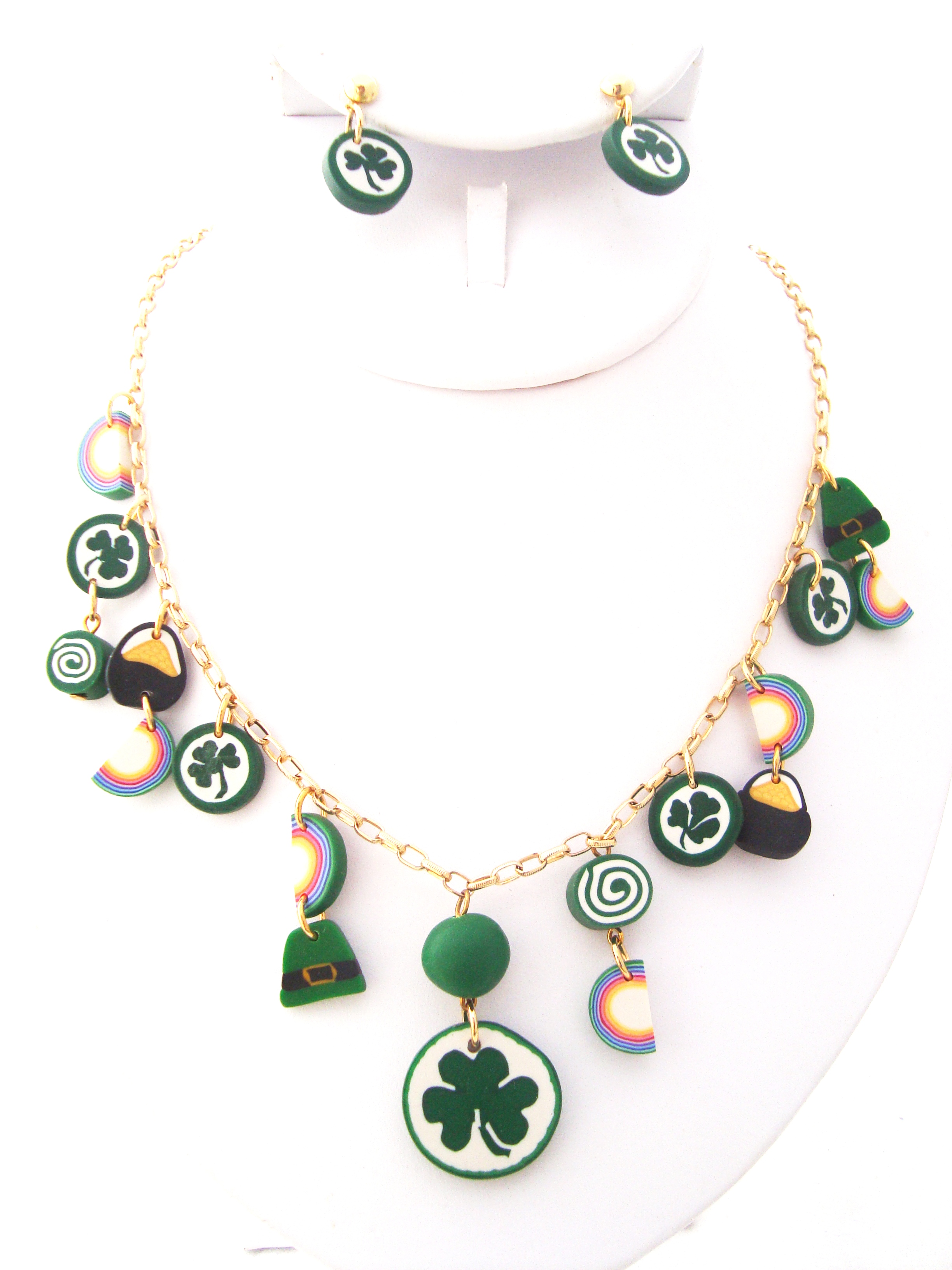 St. Patrick\'s Polymer Clay Charm Necklace Set