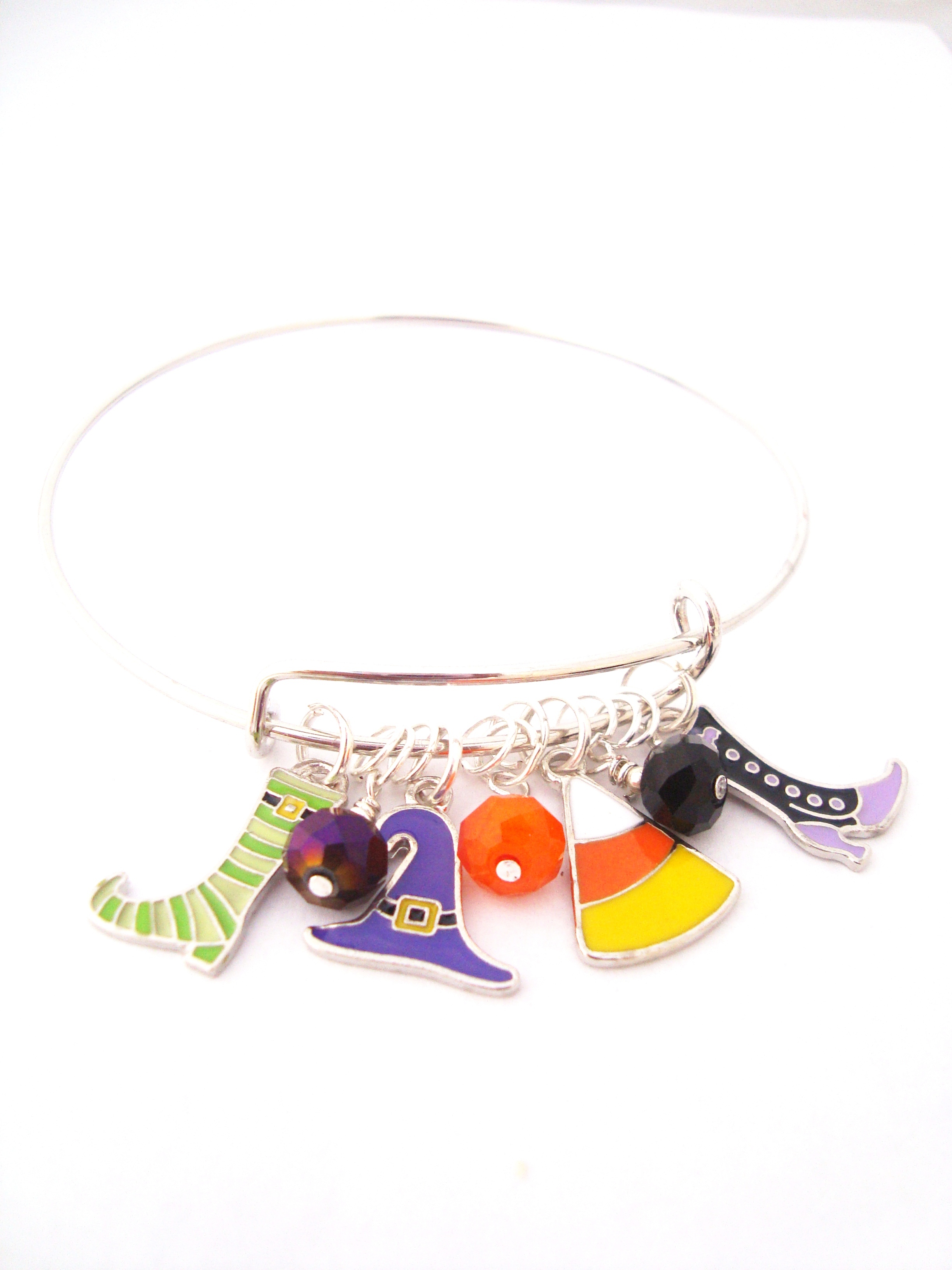 Halloween Candy Corn, Witch\'s Hat and Boot Charms Bangle