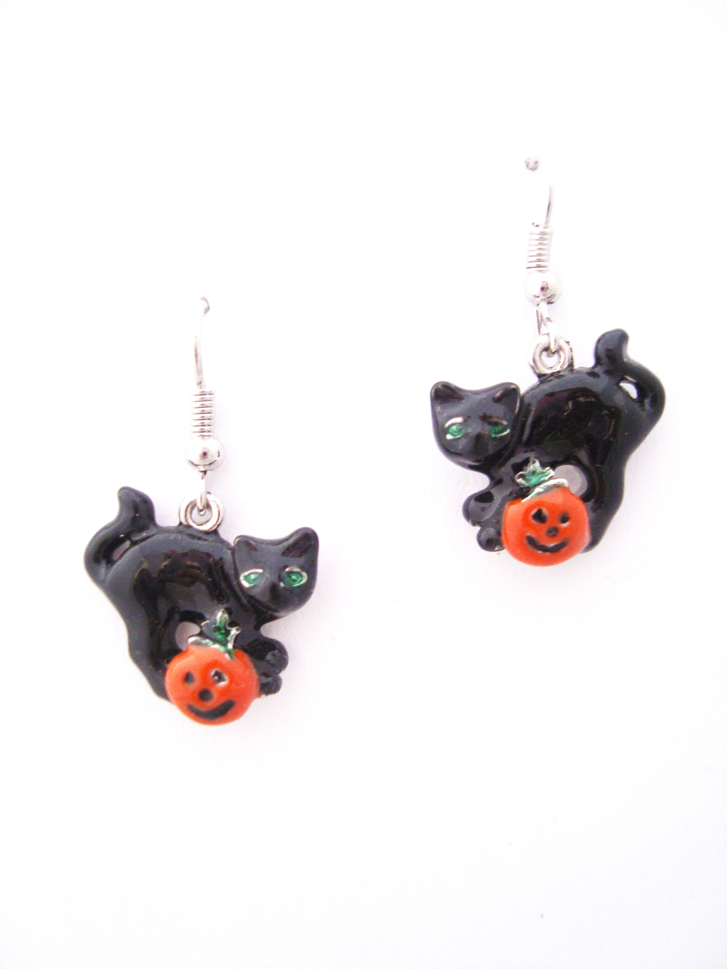 Halloween Enamel Black Cat and Small Pumpkin Earrings