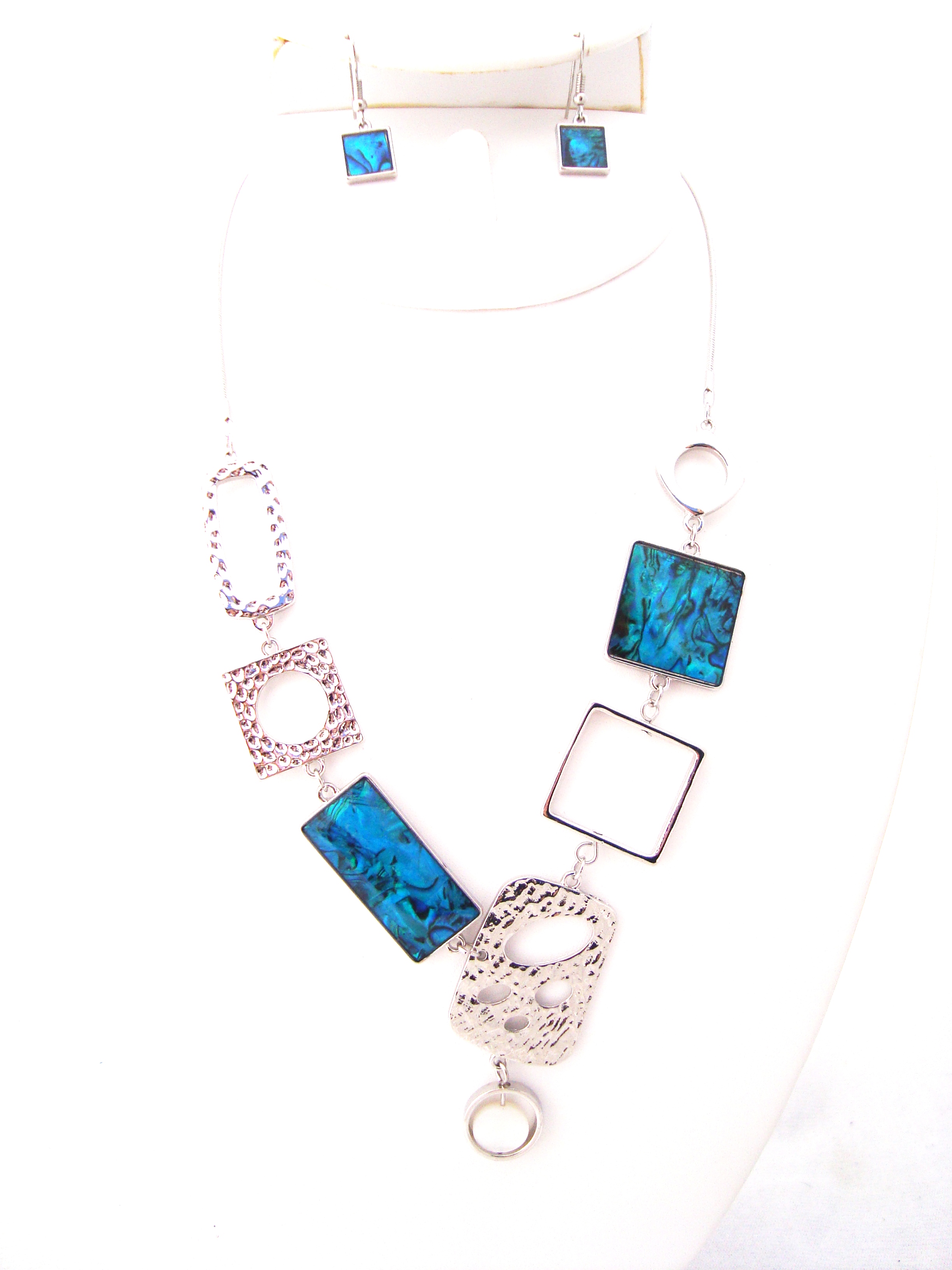 Silver Blue Enamel Necklace Set