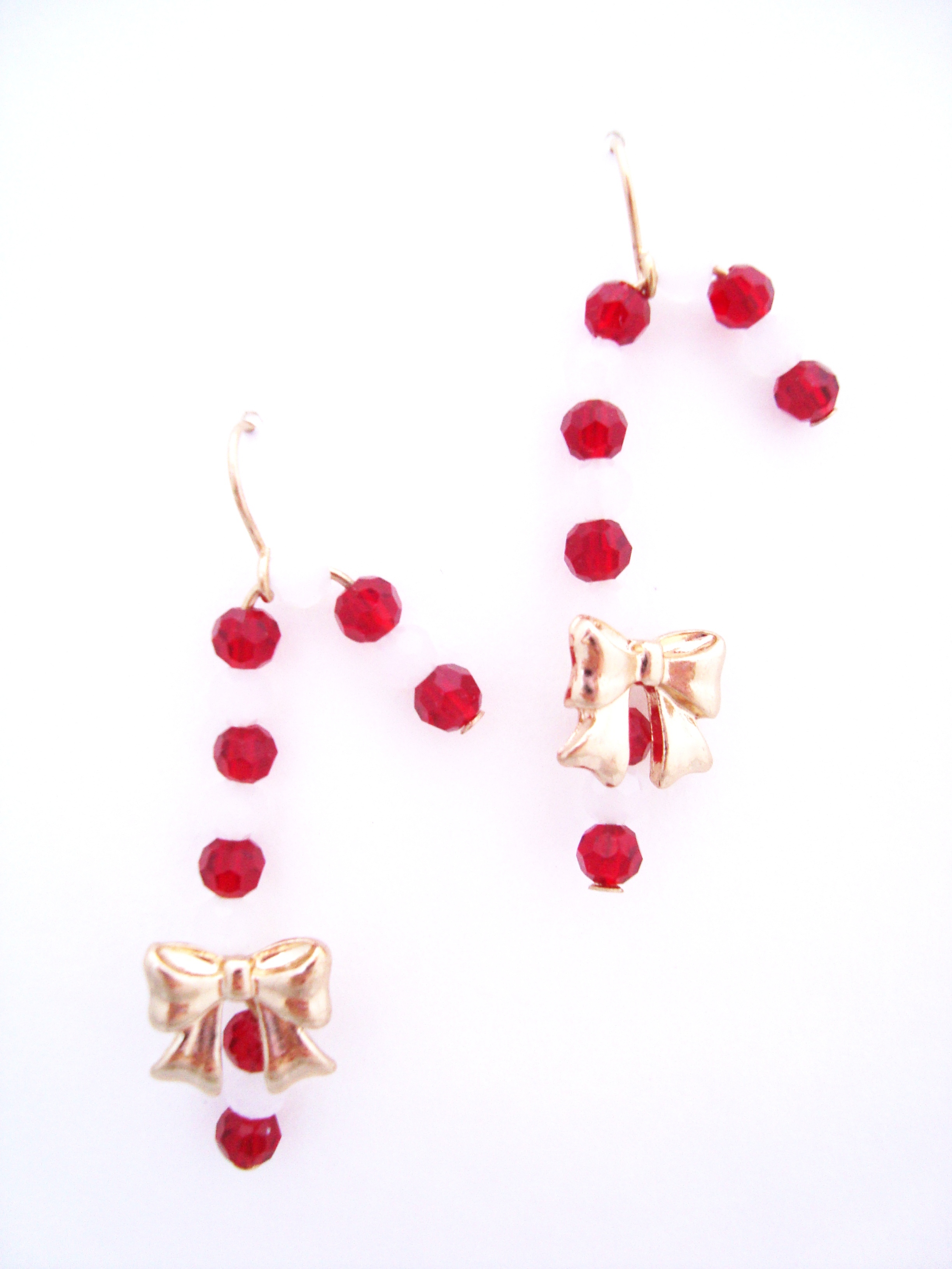 Candy Cane Glass Bead Drop with Bowtie Earrings