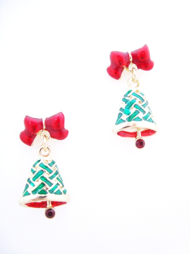 Jingle Bell with Red Bow Earrings