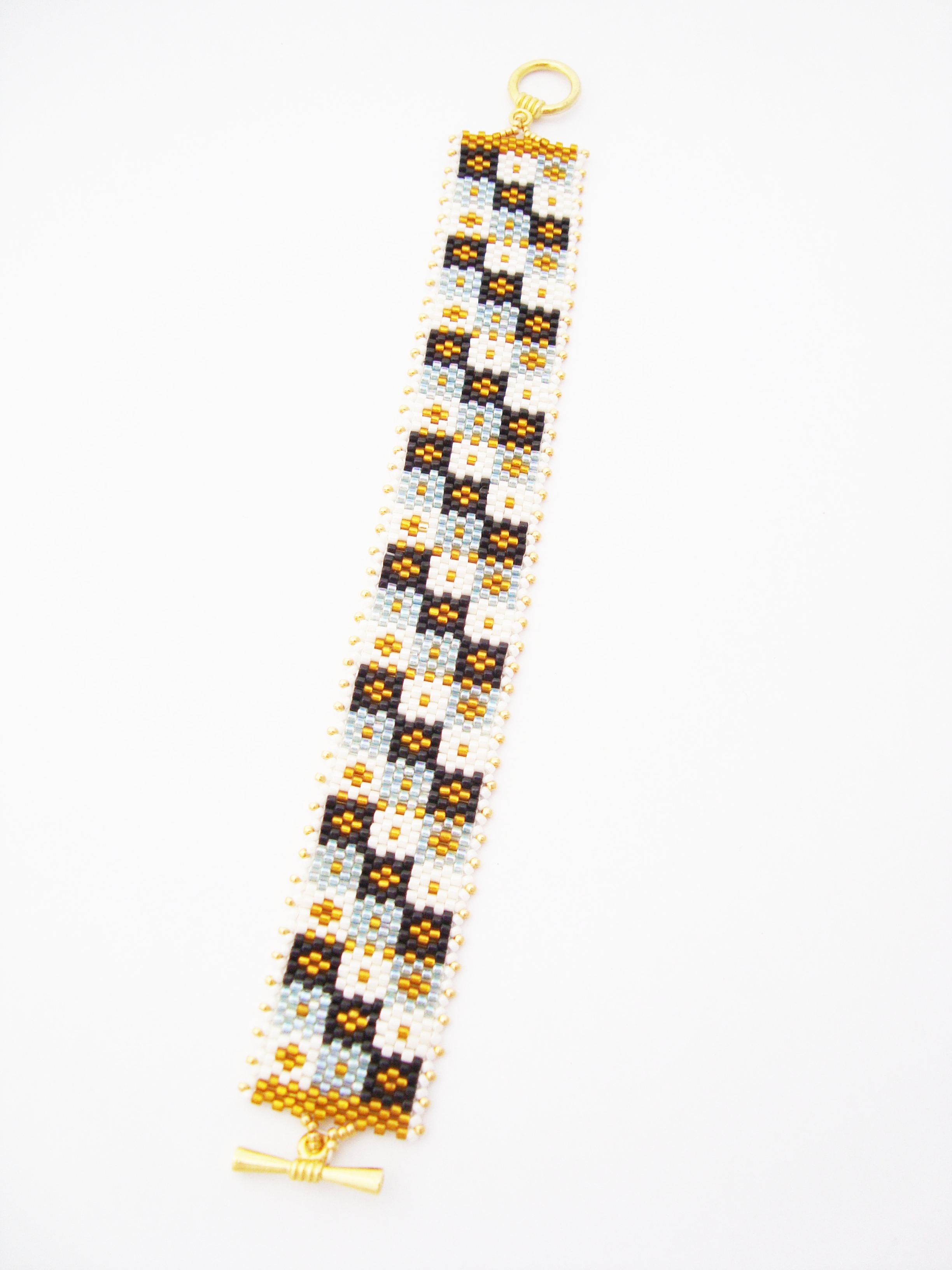 HOPSCOTCH Black/White/Blue Seed Bead bracelet