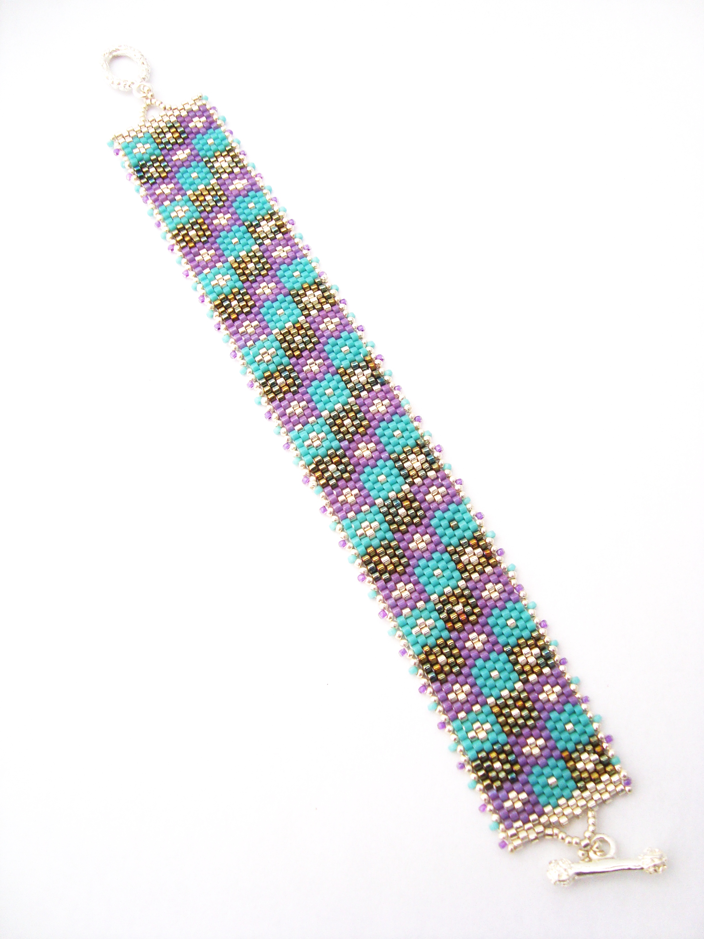 HOPSCOTCH Purple/Turquoise/Silver Seed Bracelet