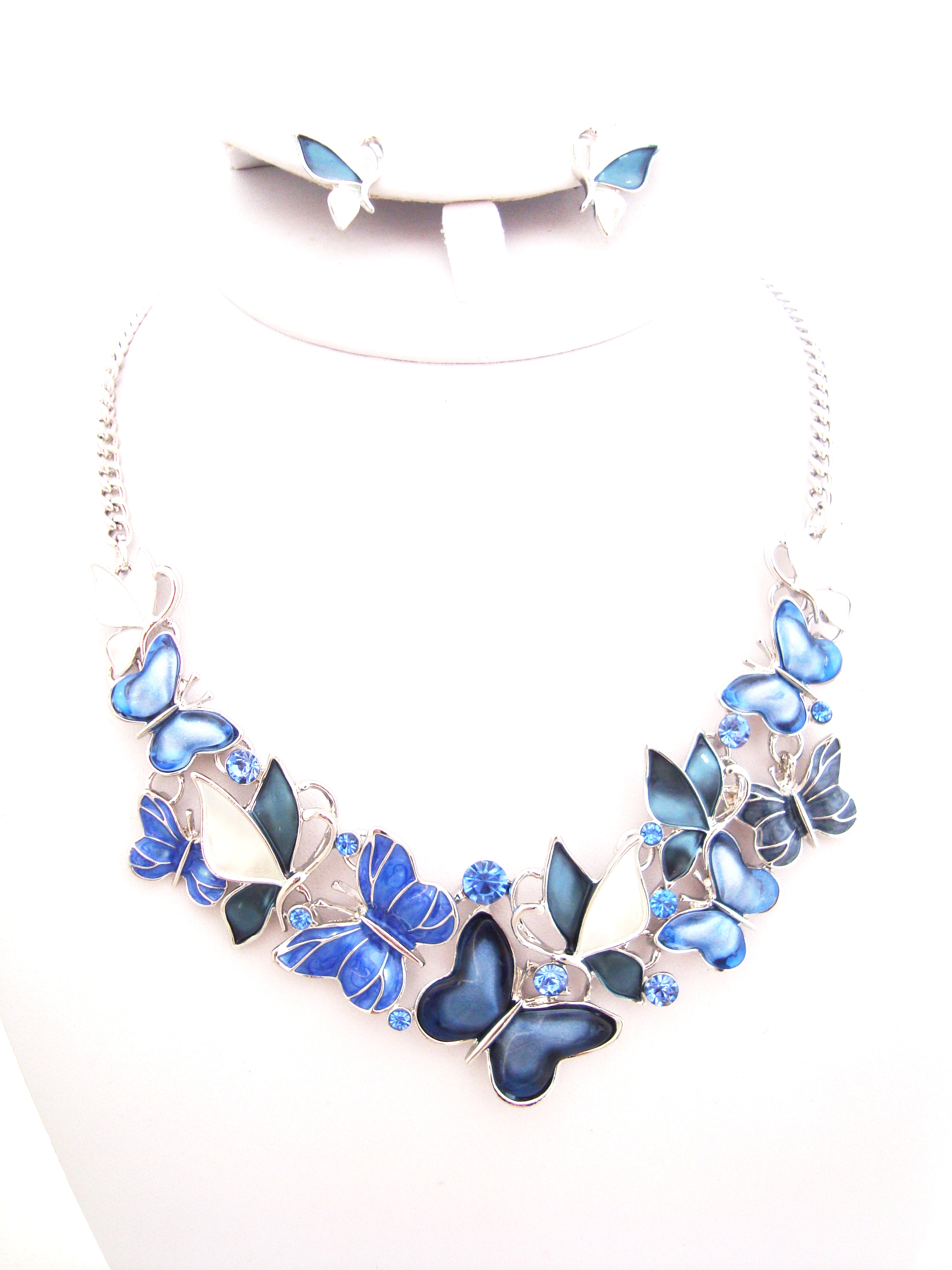 Blue Rhinestone Butterfly Necklace Set