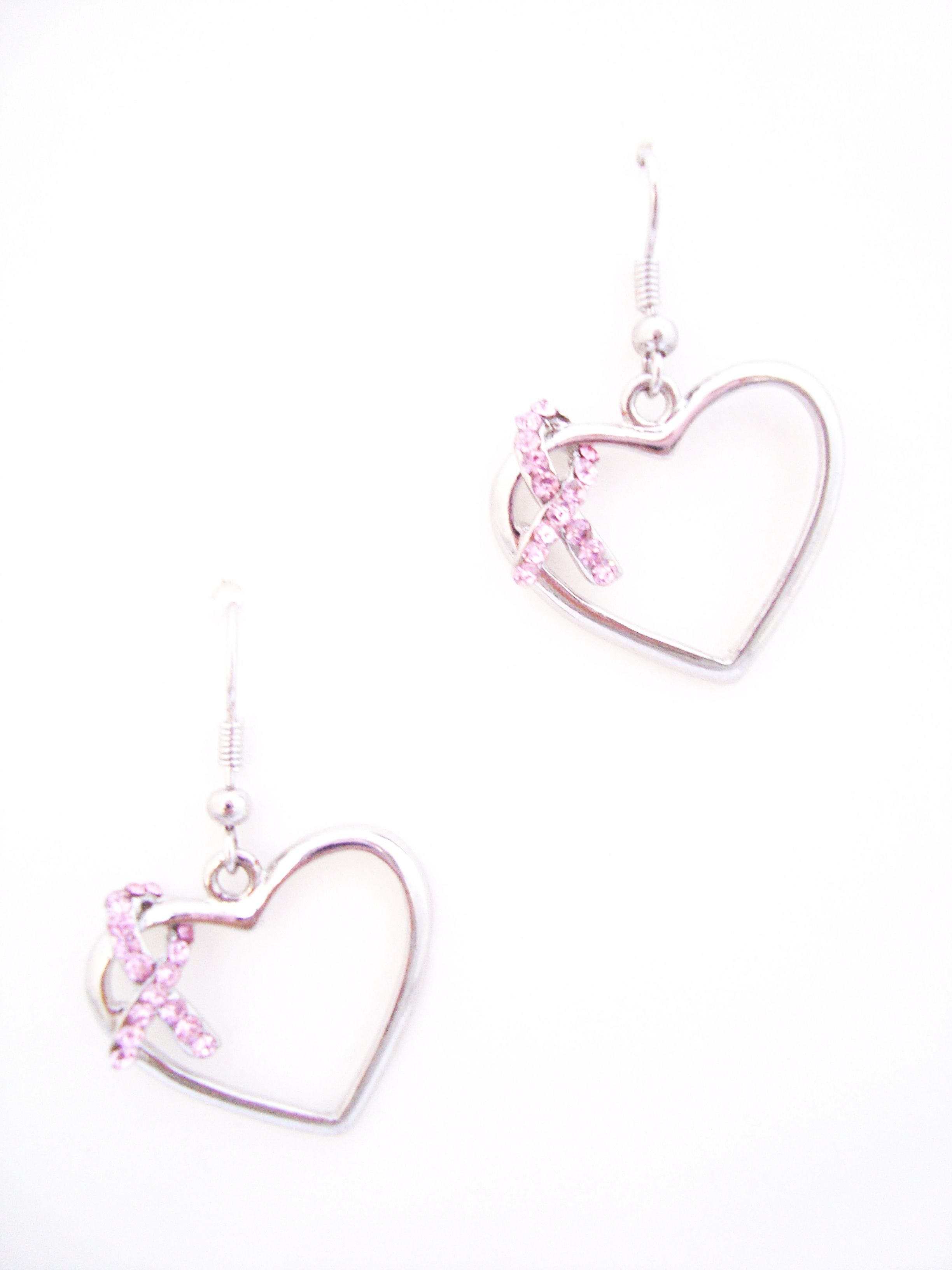 Pink Ribbon Heart Earrings