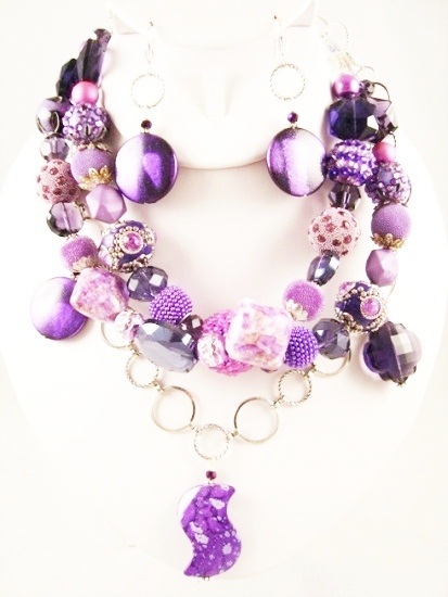 Triple-Strand Purple Layered Necklace Set