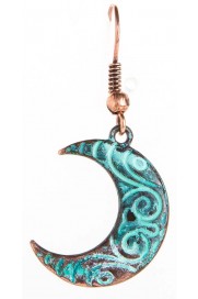 Patina Copper Crescent Moon Earrings