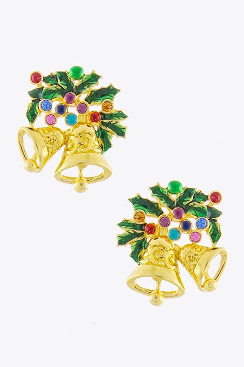 Colorful Crystal Accent Joyful Bell Stud Earrings