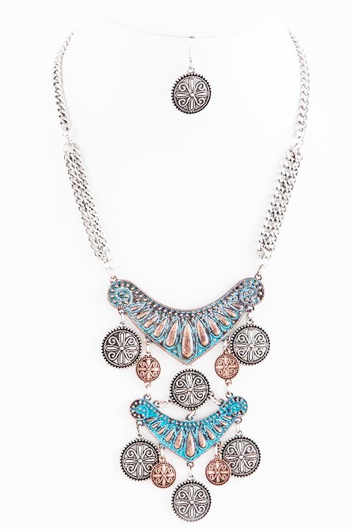 Patina Textured Ornate Necklace Set