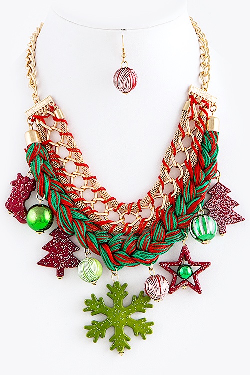 Christmas Themed Ornate Bib Necklace Set