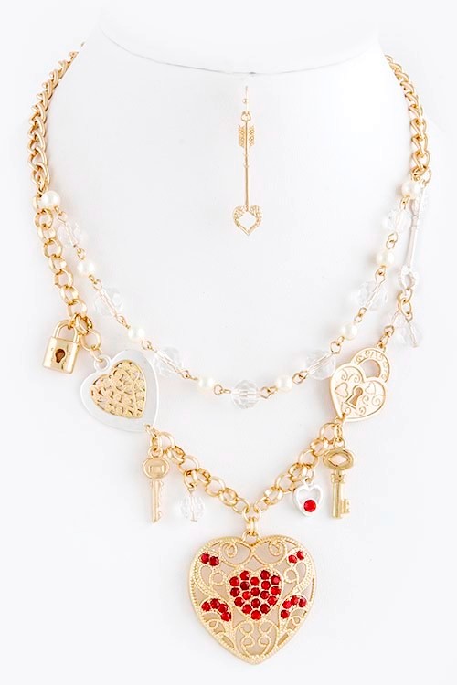 Crystal Filigree Heart Accent Necklace Set