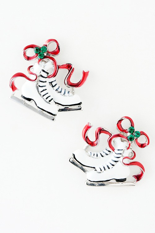 Ice Skates with Red Ribbon Earrings
