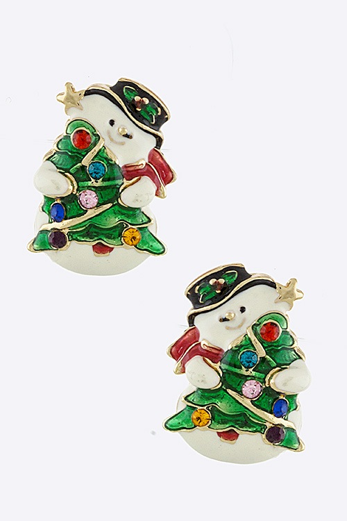 Christmas Snowman Ornate Clip Earrings