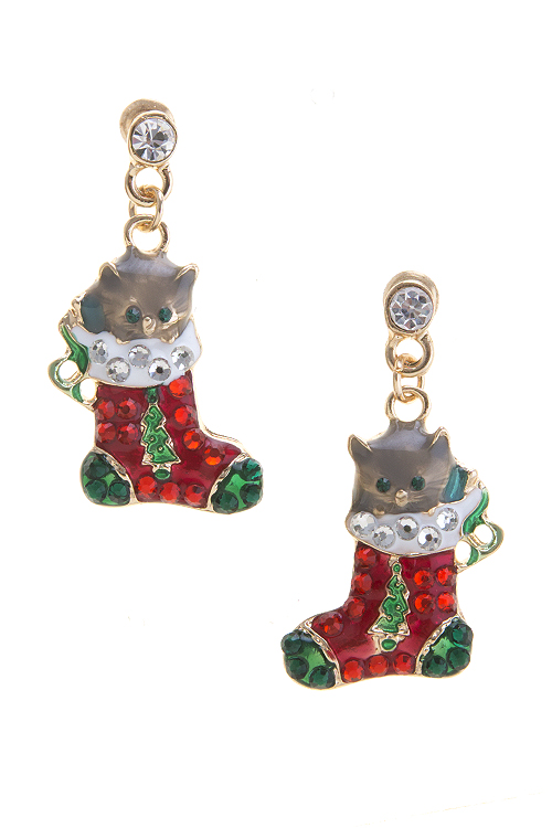 Christmas Kitty Stocking Earrings