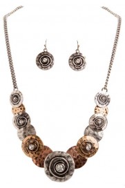 Multi Metal Overlapping Disc Necklace Set