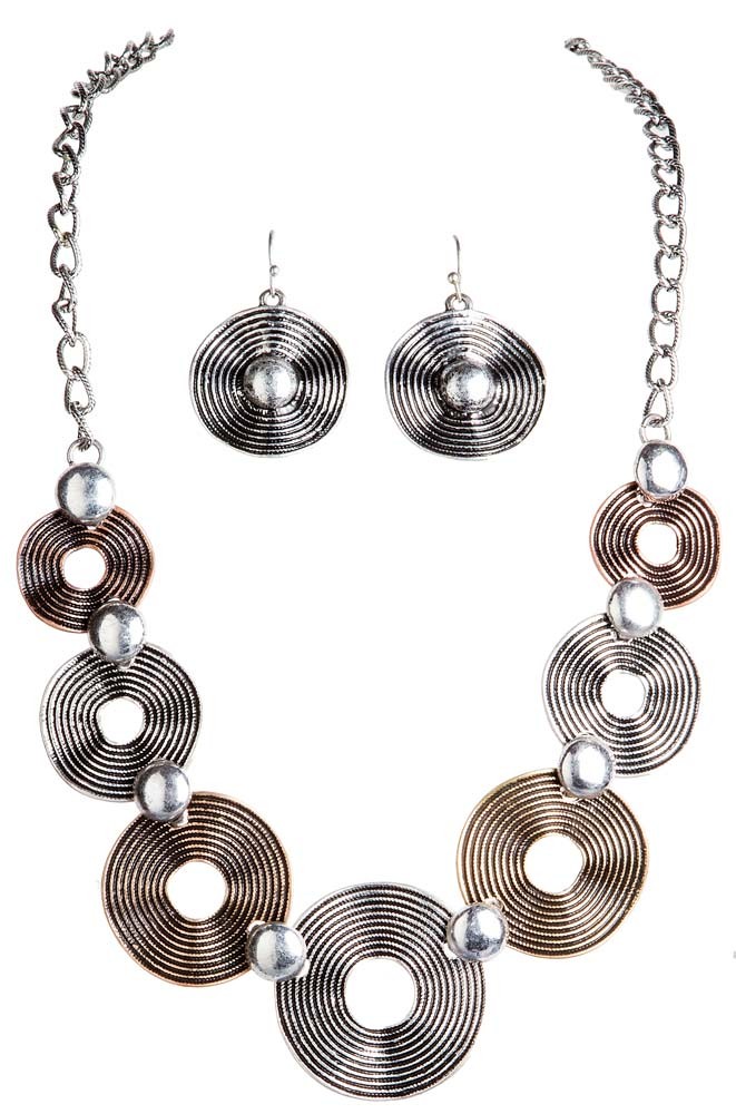 Multi Metal Curved Discs Necklace Set