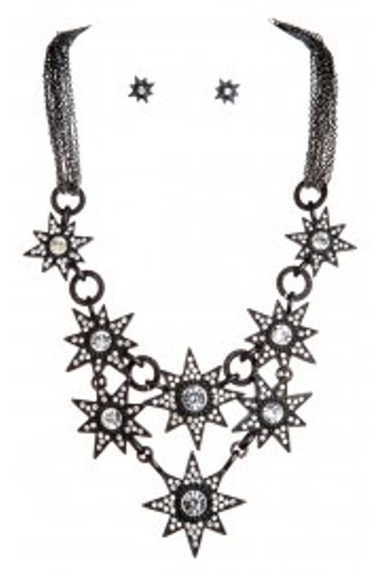 Black Clear Crystal Point Star Necklace Set
