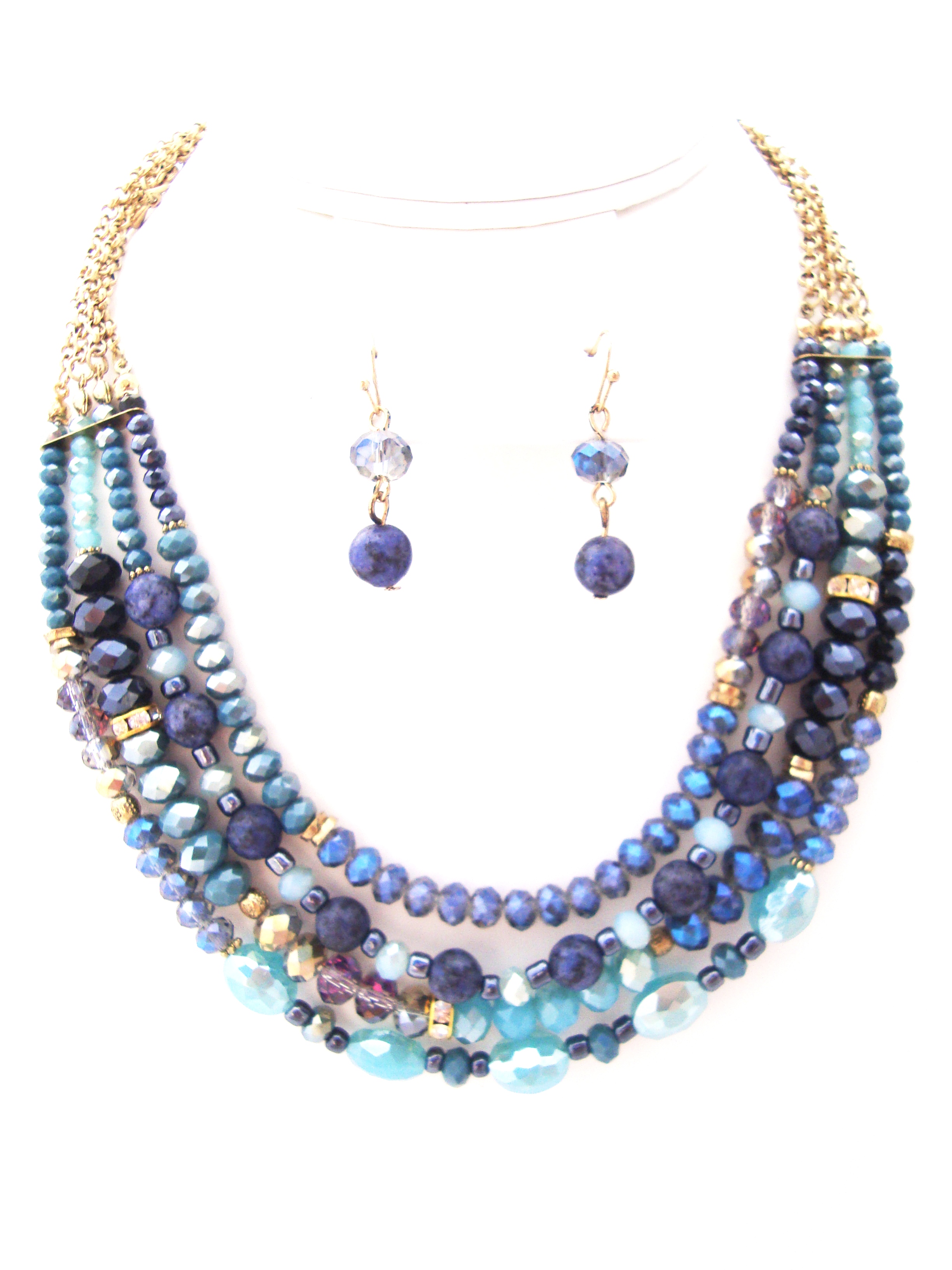 Blue Multi-Strand Celestial Crystal Necklace Set