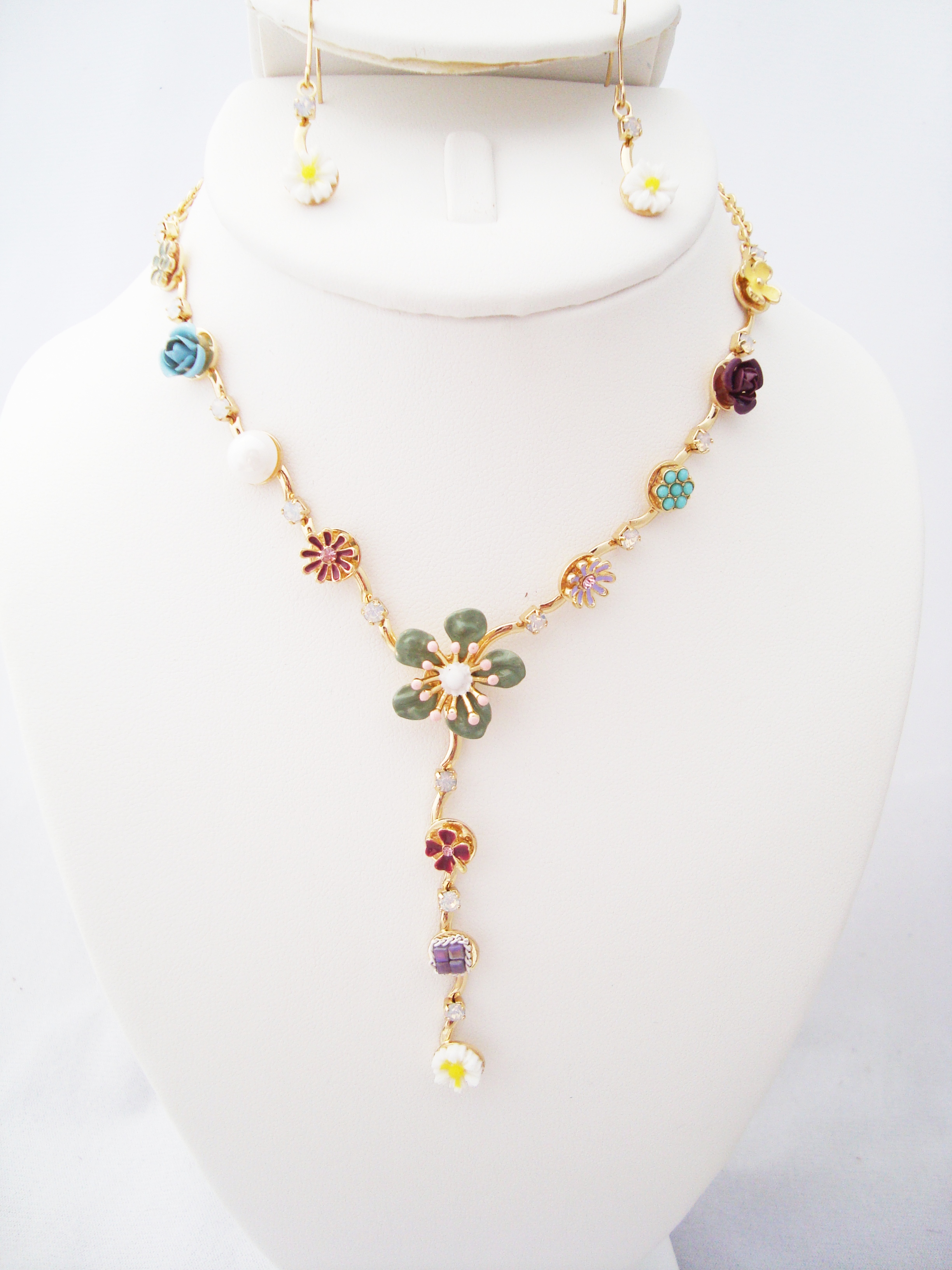 Small Flowers Y Shape Fashion Necklace Set