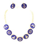 Gold Navy Blue Enamel Nautical Necklace Set