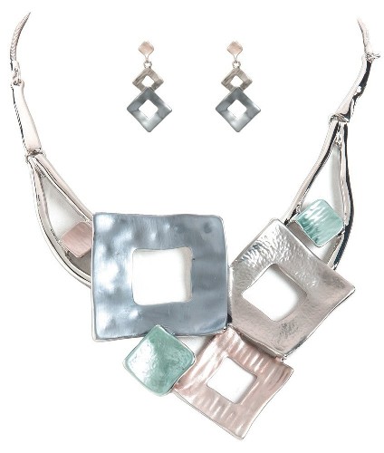 Silver Colorwash Squares Necklace Set